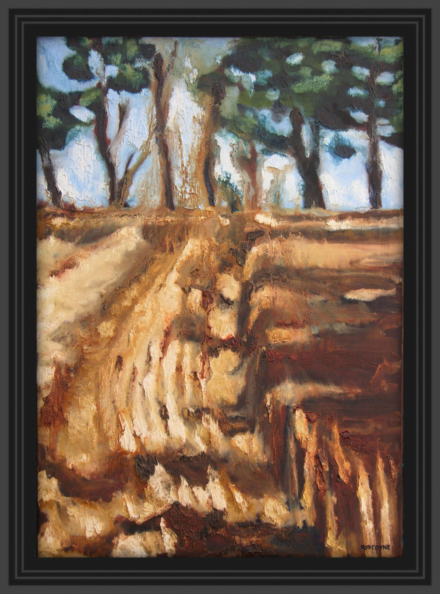 rod coyne's painting "Barley Harvest" in a black frame.