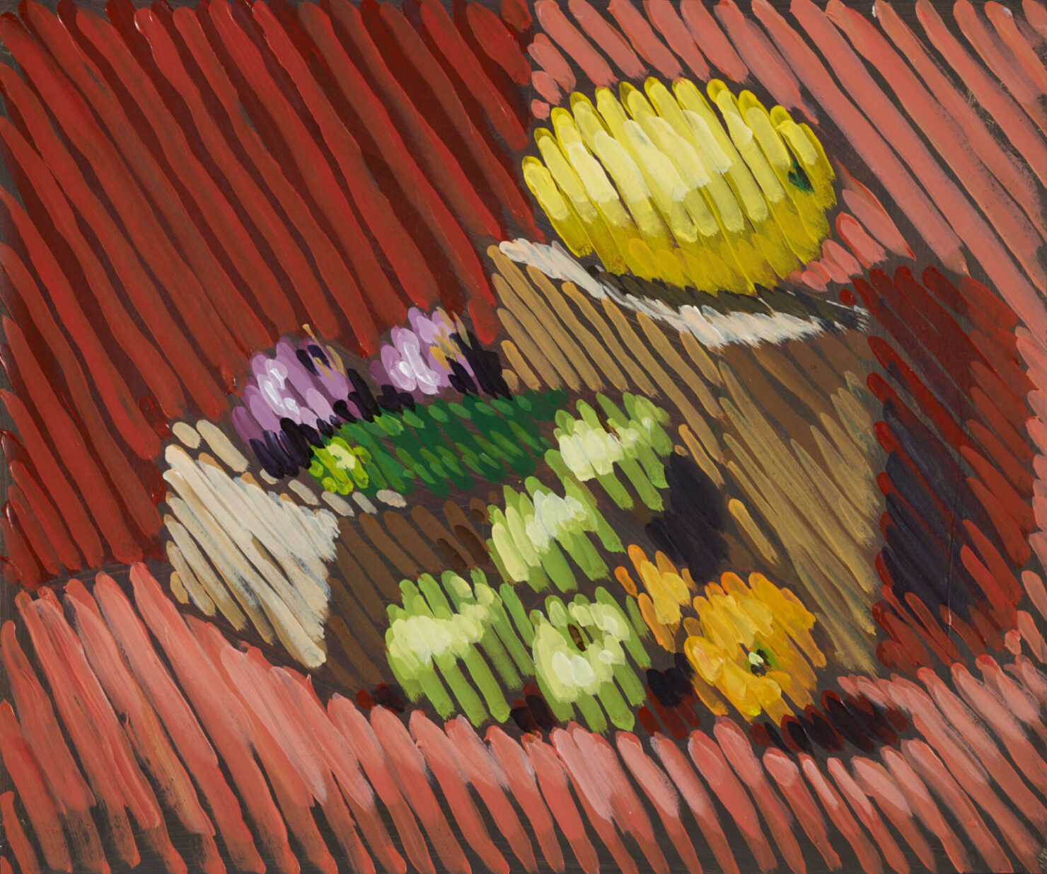 artist rod coyne's painting "diagonal stripe still life" is shown here.