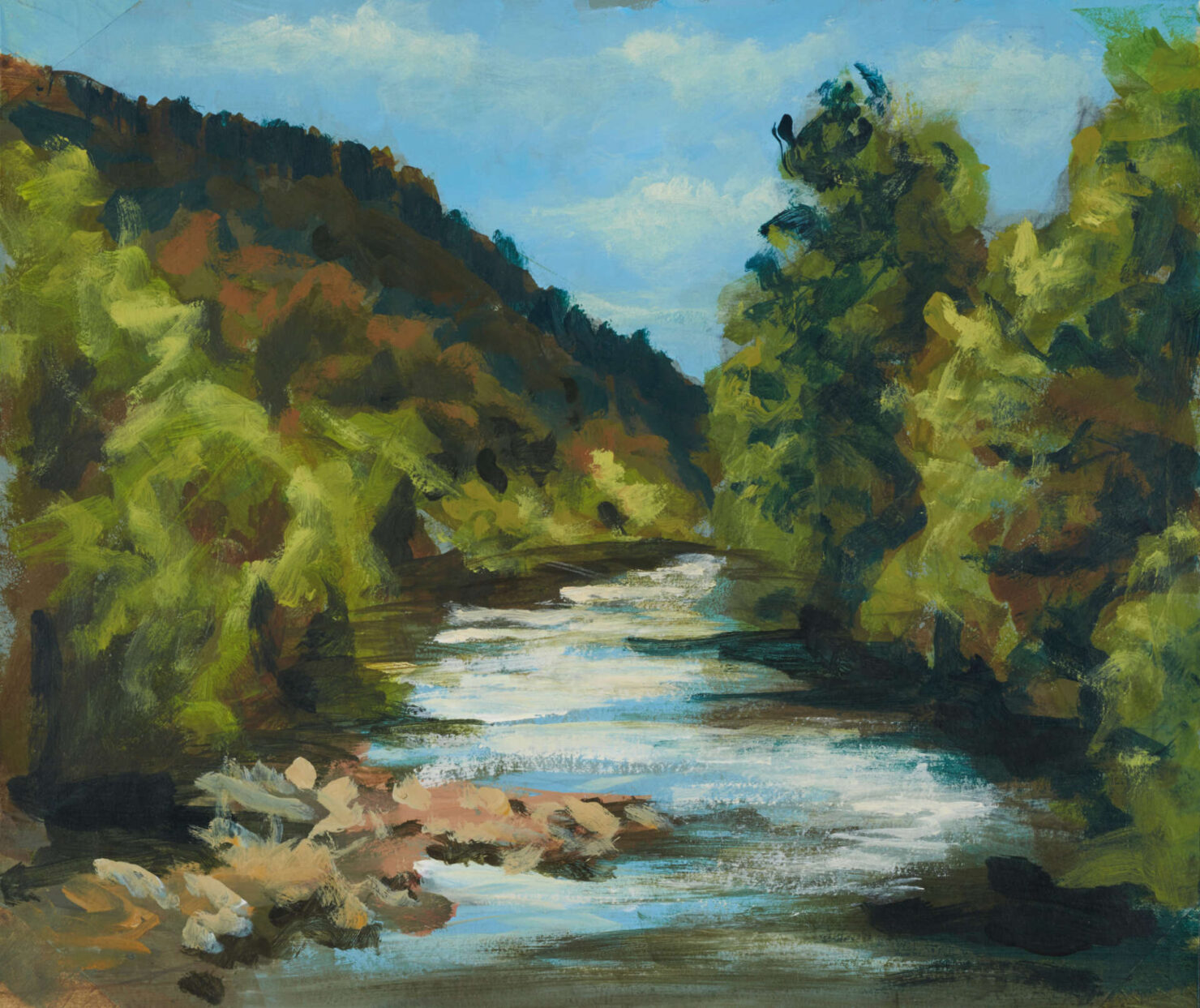 artist rod coyne's painting "meeting of the waters" is shown here.