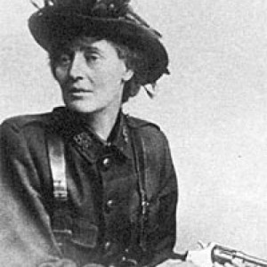 Countess Markievicz poised with pistol.