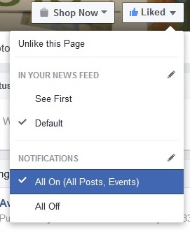 Facebook Notify Settings for Avoca Gallery - ALL ON - close up.