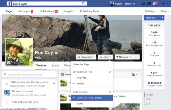 Set your Facebook notifications for Rod Coyne see his latest paintings and videos.