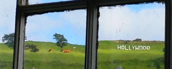 Hollywood sign seen from the the 17th Centruy Church of Ireland and host to 1916 Portraits in Hollywood.