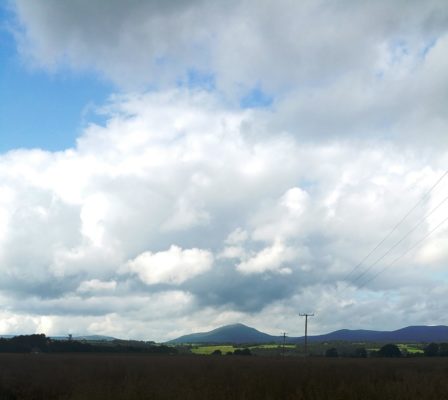 Knockmealdown mountains loom large and majestic on the horizon.