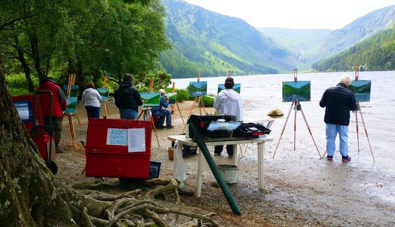 Students depicting the Upper Lake at last years Glendalough Painting Workshop.