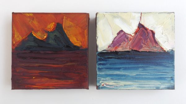 Rod Coyne Shortlisted "Skellig Fire & Ice" oil on canvas, 2x 15x15cm.