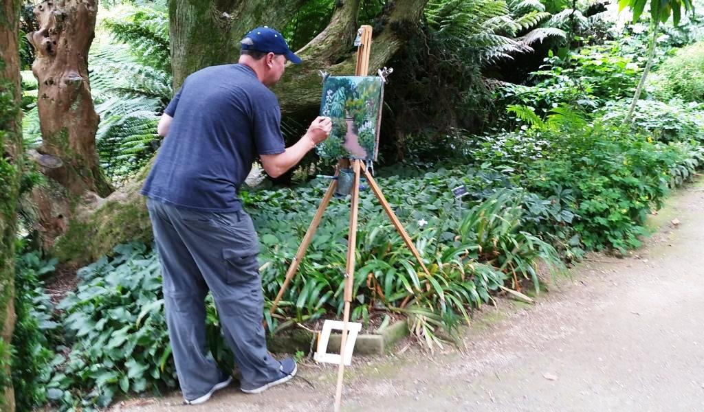 Rod Coyne student lost in his work at Kilmacurragh's Botanical Gardens.