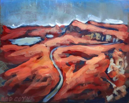 Image of Rod Coyne's "Red Road", 20x25cm, acrylic on canvas.