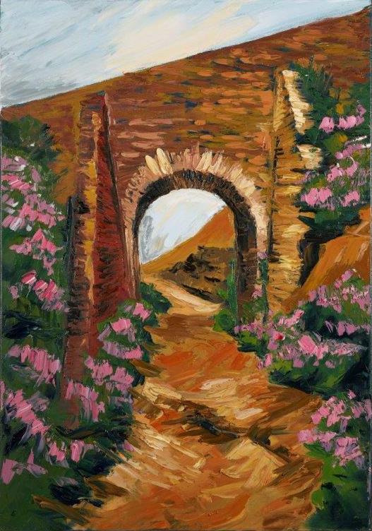 Image of painting "Tram Bridge, Avoca Mines" by Rod Coyne, 70x100cm, oil on canvas, €2900.