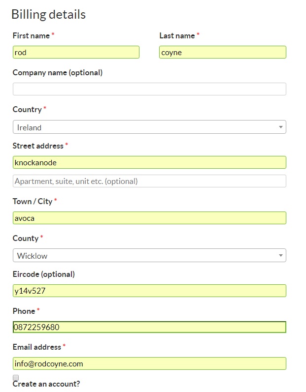 screen shot: billing details