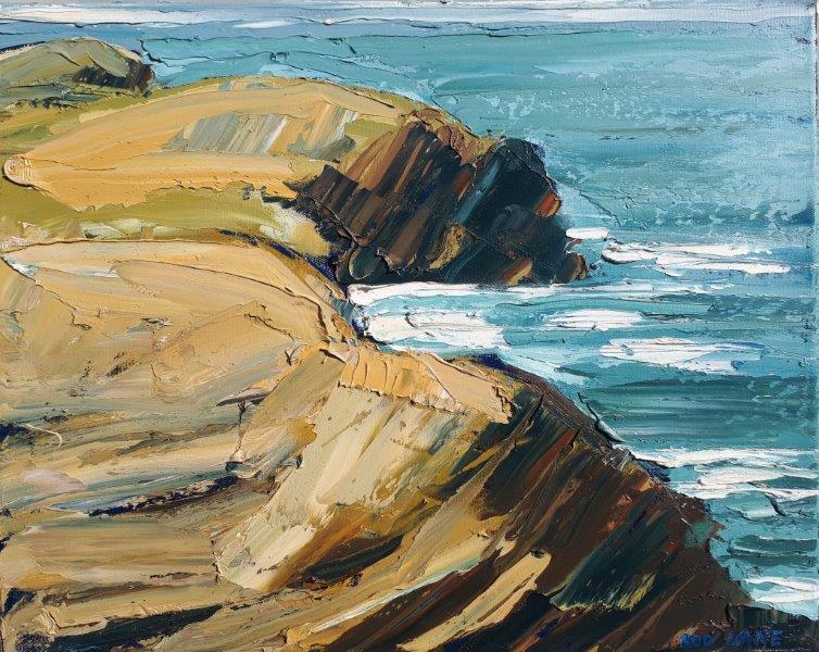 Image of Rod Coyne's "Heavenly Shore" 40x50cm is a heavily painted oil on canvas and depicts the frontier between the Atlantic and South-West Kerry.