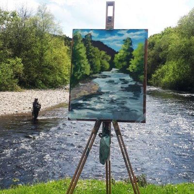 Photo of An angler wading into the Avoca River during Rod Coyne's painting demo back in August in 2019.