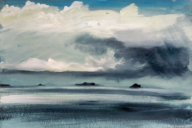 image of painting depicting distant islands on the horizon under a massive storm cloud.