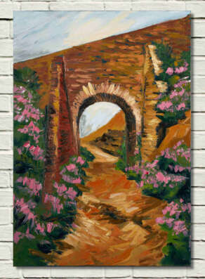shown her on a white wall is "Trambridge Avoca Mines" is a palette knife painting by rod coyne
