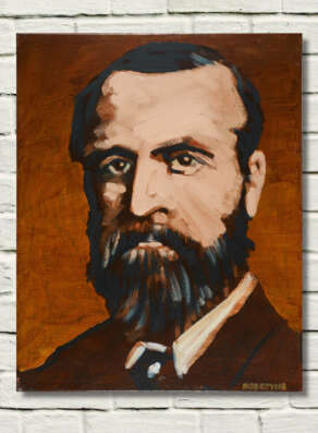 artist rod coyne's portrait "Charles Stewart Parnell" is shown here on a white wall.