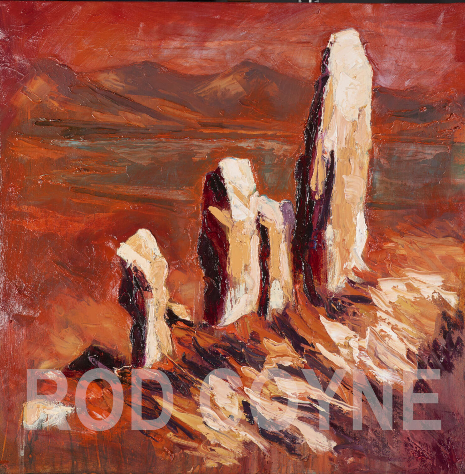 artist rod coyne's painting "moon stone mirage" is shown here with a watermark.