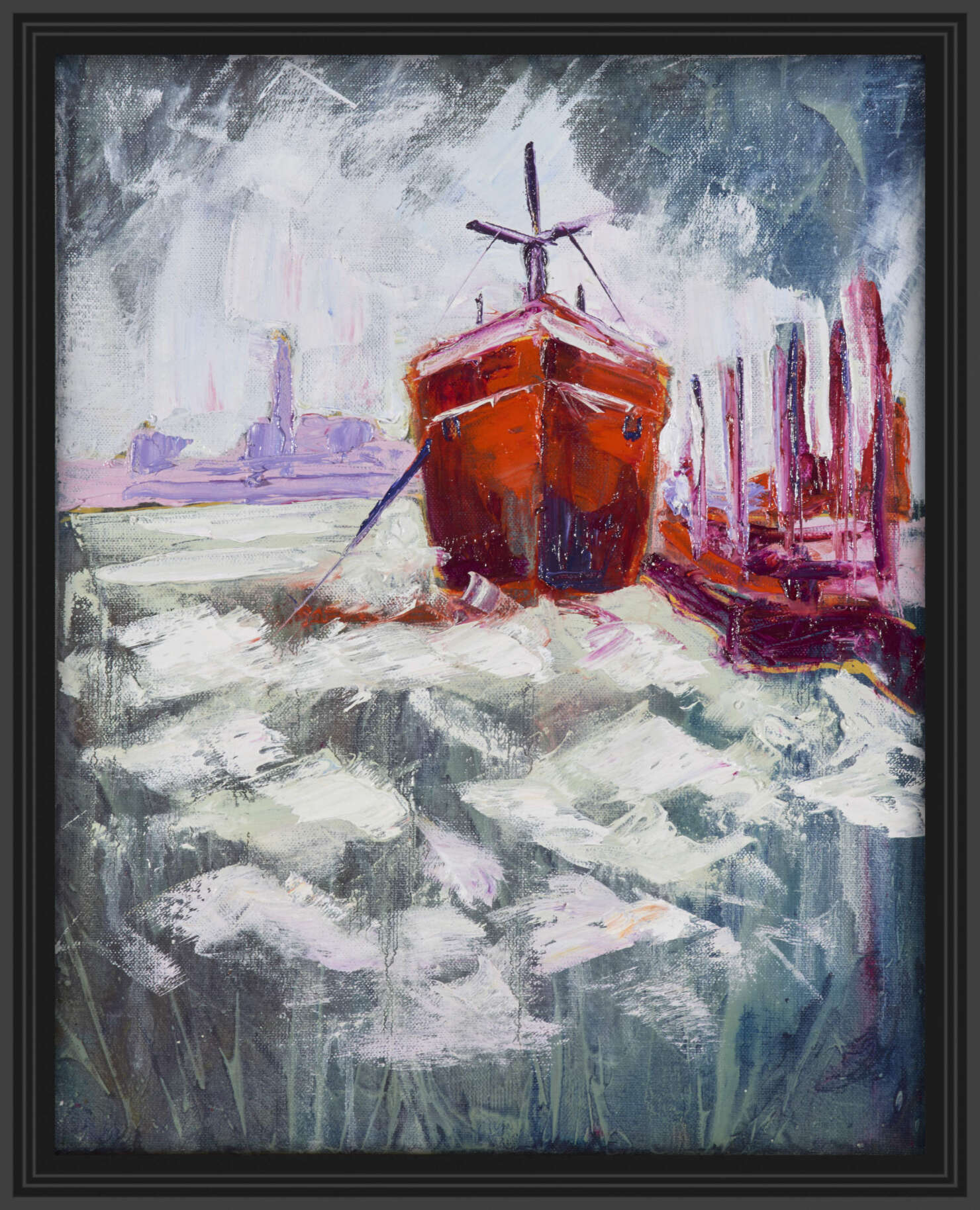 artist rod coyne's "hot hull" painting shown here in a black frame