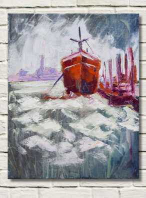artist rod coyne's "hot hull" painting shown here on a white wall.