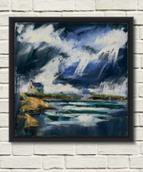 artist rod coyne's painting "Kilmore Quay Light Storm" is shown here reproduced as a canvas print