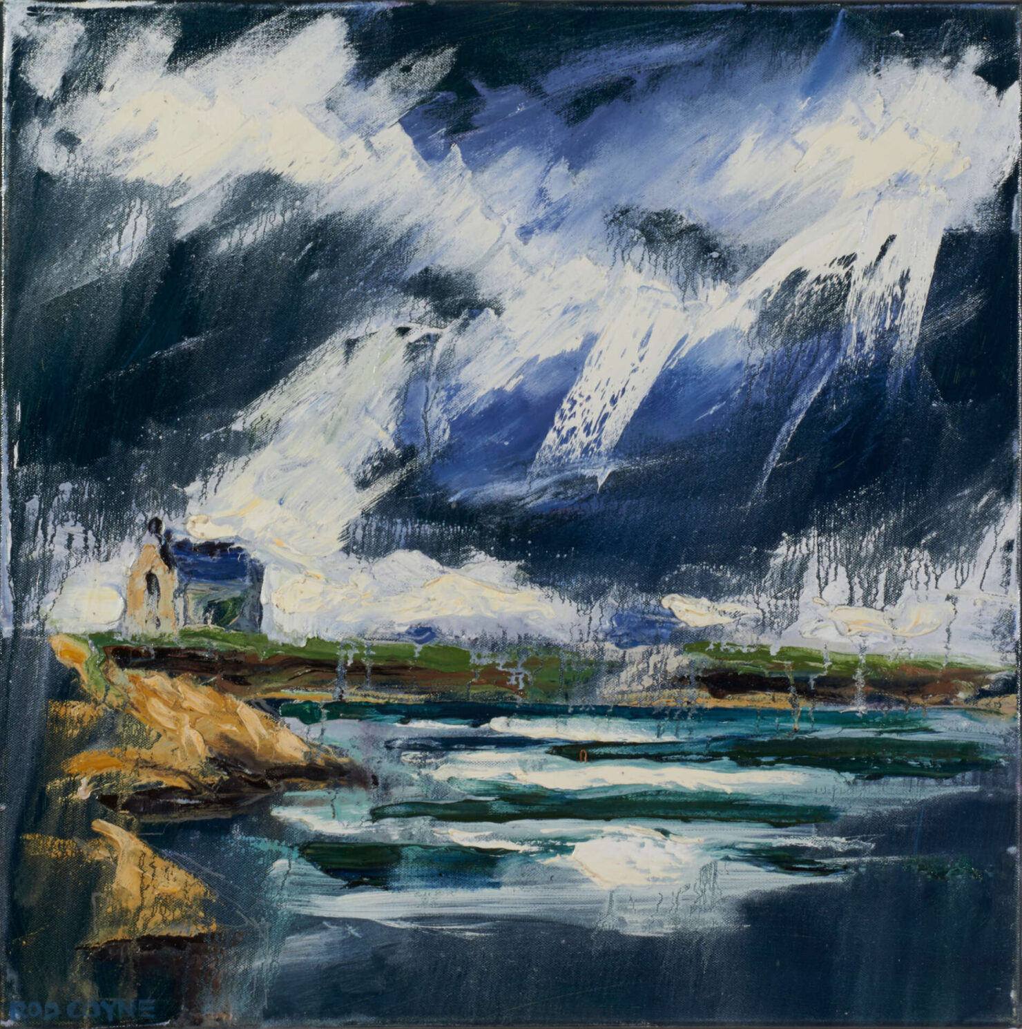 artist rod coyne's painting "Kilmore Quay Light Storm" is shown here