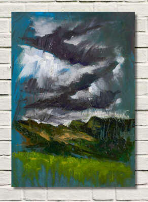 artsit rod coyne's painting "langdale pikes" is shown here on a white wall
