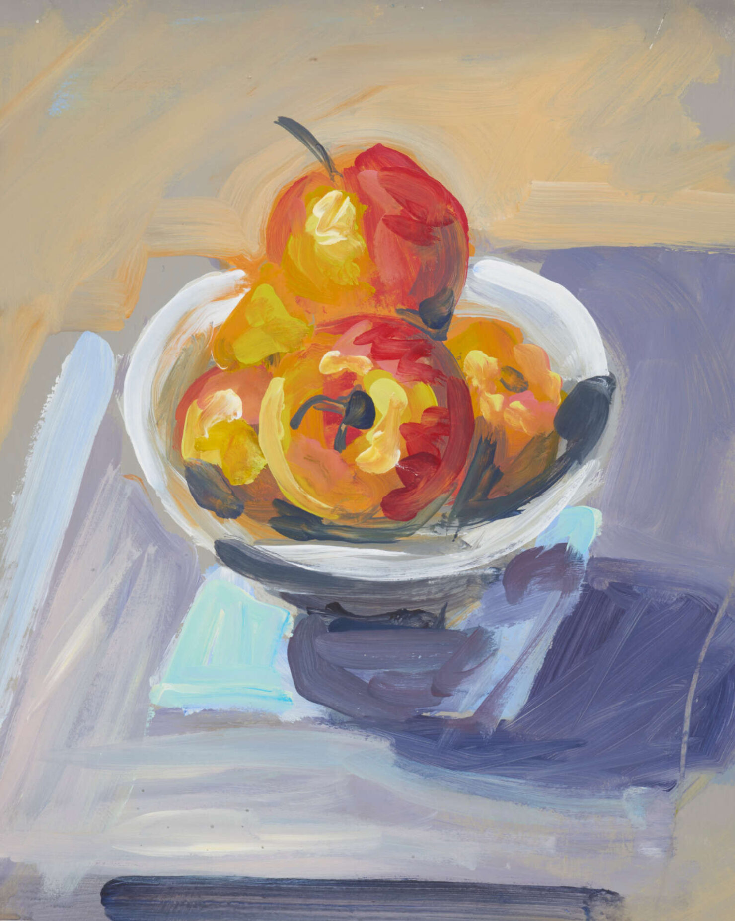 artist rod coyne's still life painting "apple bowl" is shown here.