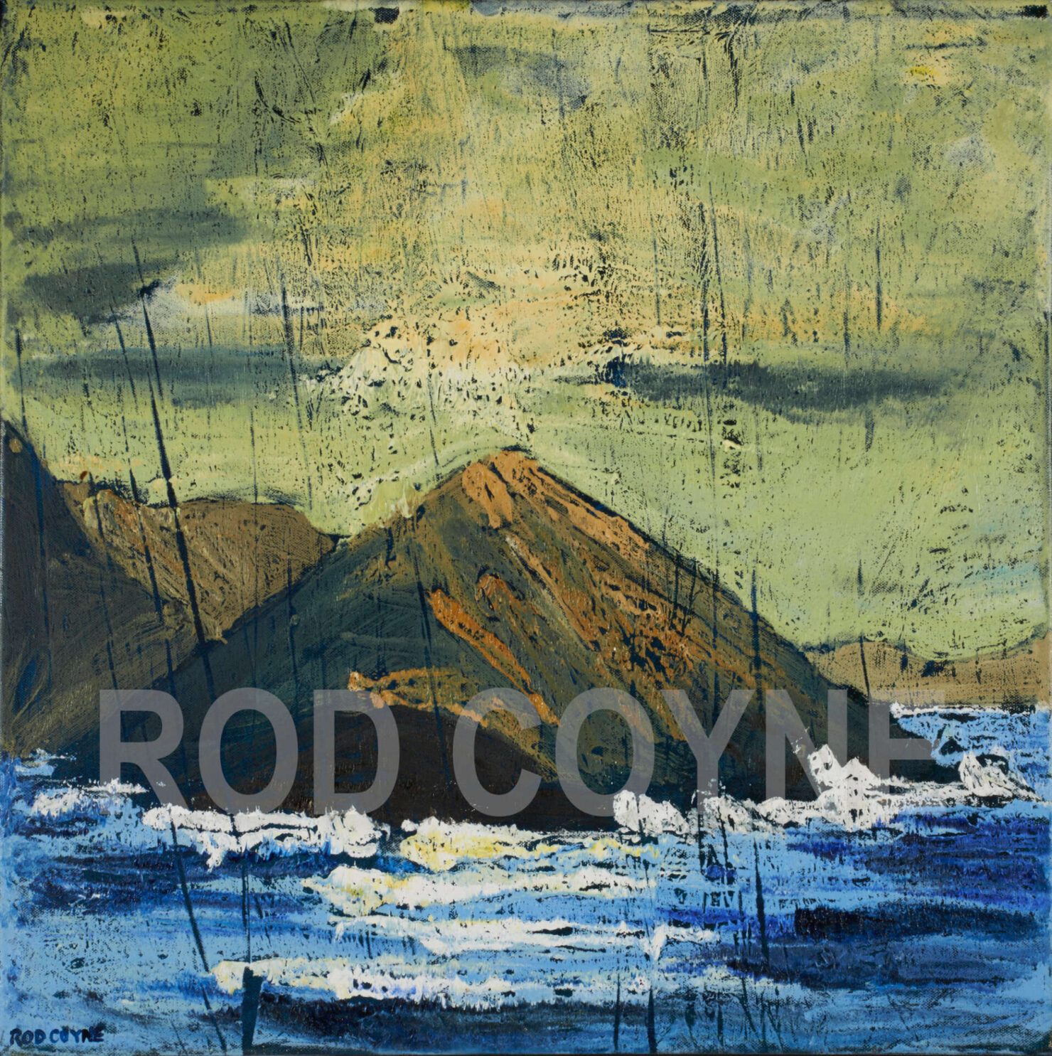 artist rod coyne's seascape "sulphur rising" is shown here, watermarked.