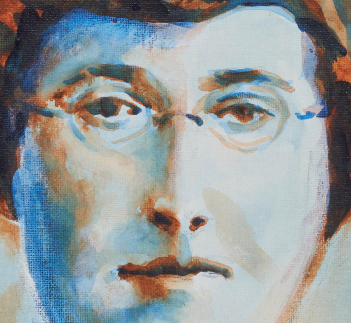 artist rod coyne's portrait "Margaret Skinnider 1916" is shown here, close up.