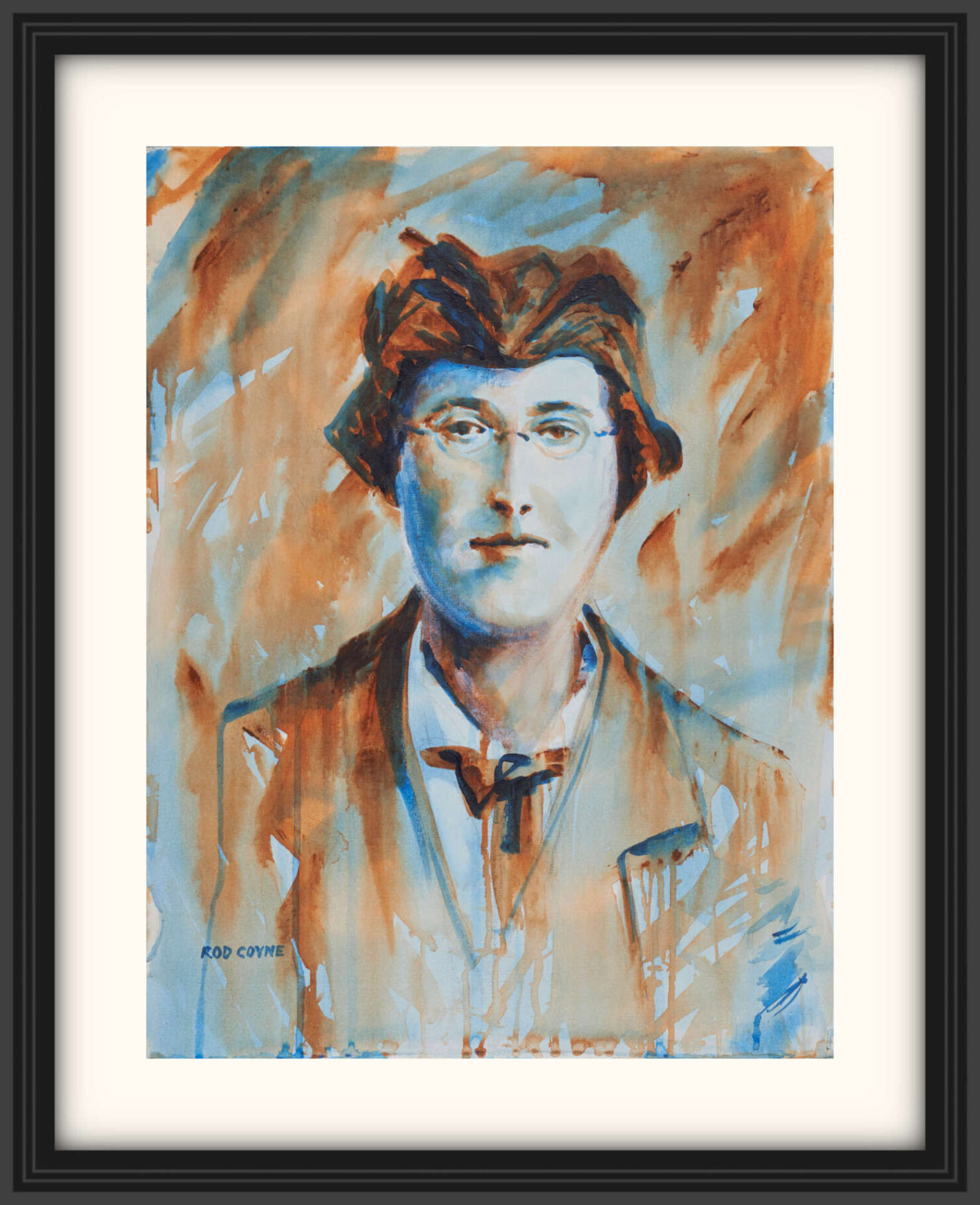 artist rod coyne's portrait "Margaret Skinnider 1916" is shown here, on a white mount in a black frame.