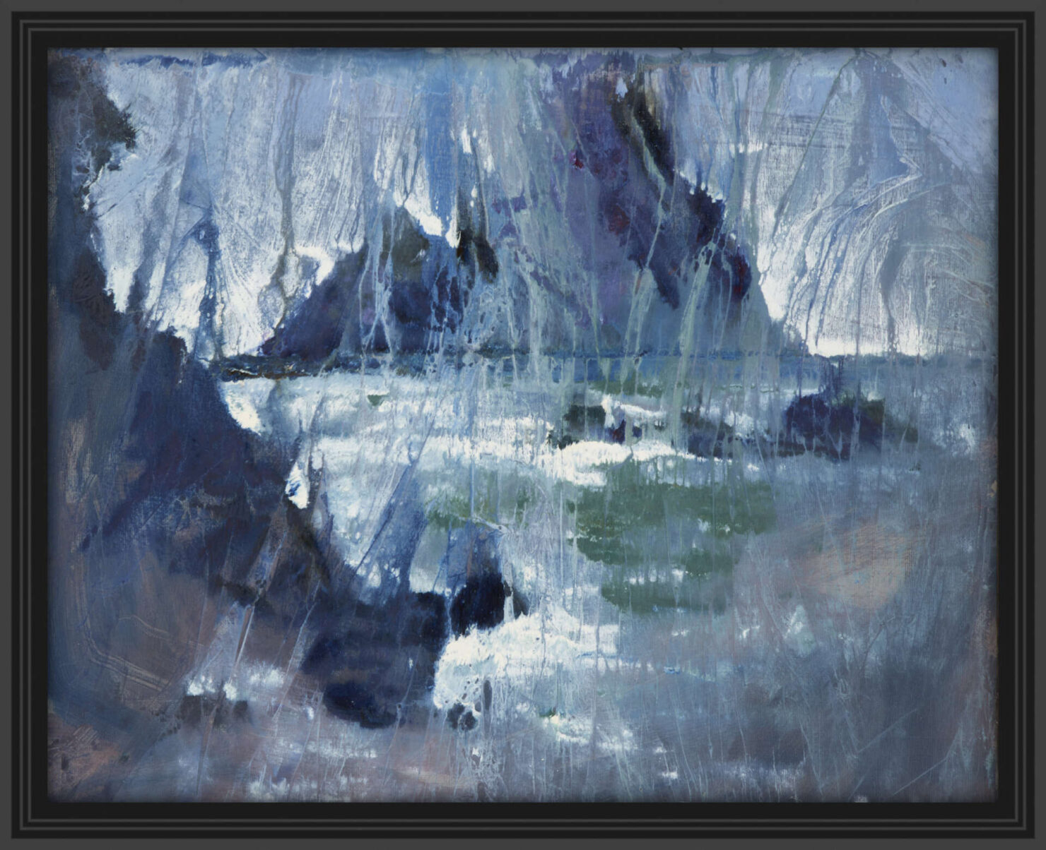 artist rod coyne's seacape "irregular's dream" is shown here, in a black frame