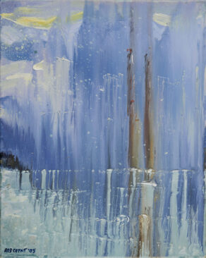 artist rod coyne's seascape "pigeon house on ice" is shown here.