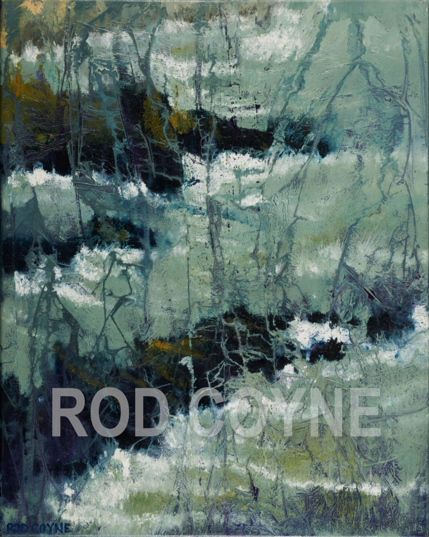 artist rod coyne's seascape "kilmichael rocks" is shown here, watermarked.