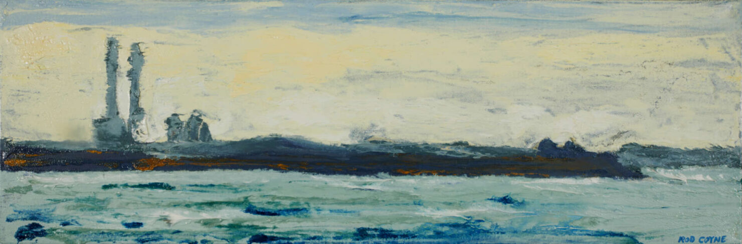 artist rod coyne's seascape "across scottsmans bay" is shown here.