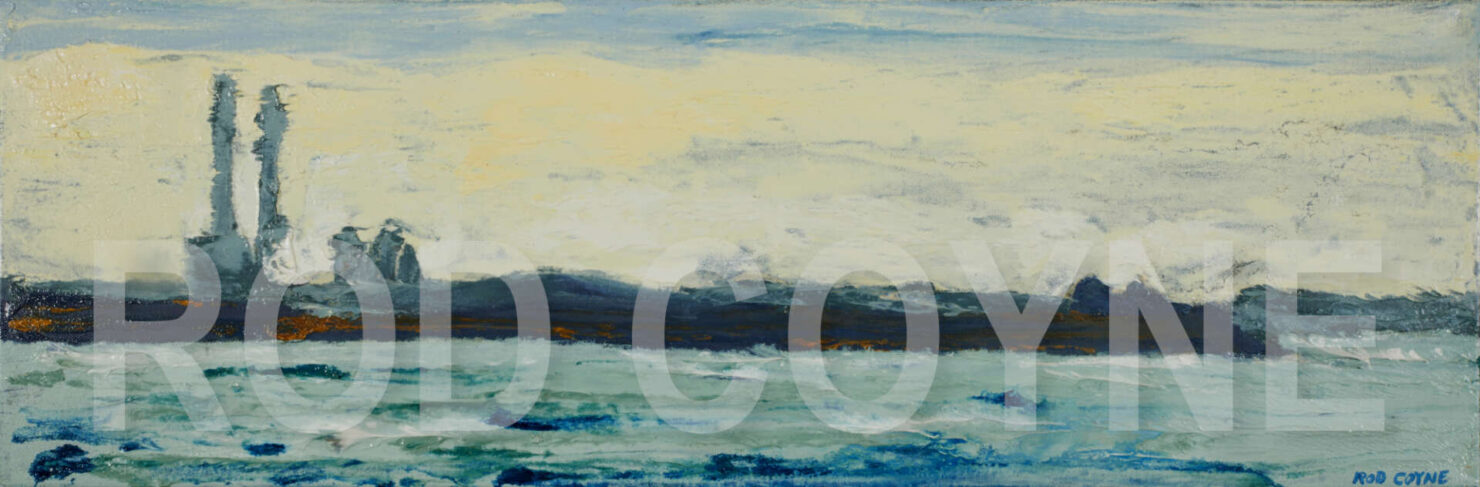 artist rod coyne's seascape "across scottsmans bay" is shown here, watermarked.