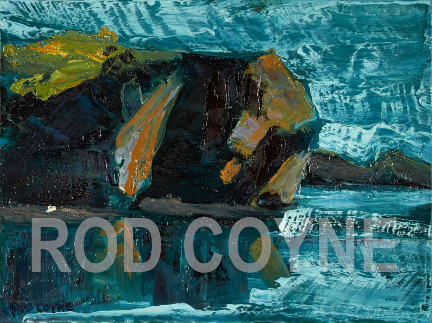 artist rod coyne's seascape "departing headland" is shown here, watermarked.