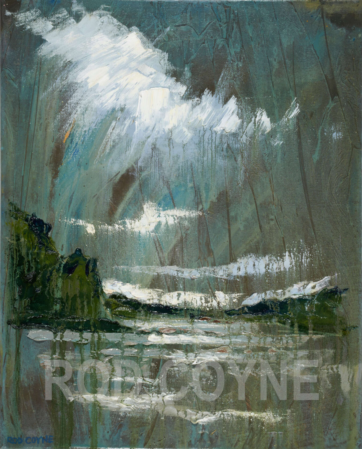 artist rod coyne's landscape painting "Slaney Estuary" is shown here, watermarked.