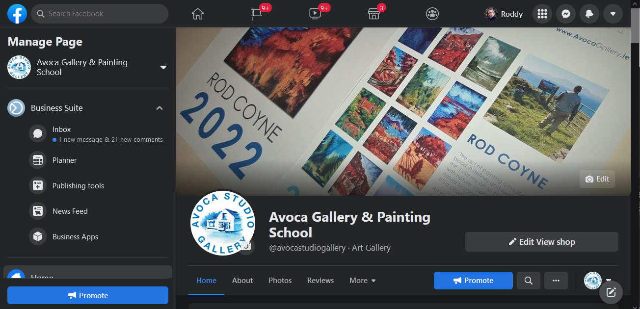 rod coyne's avoca gallery & painting school facebook page screen shot.