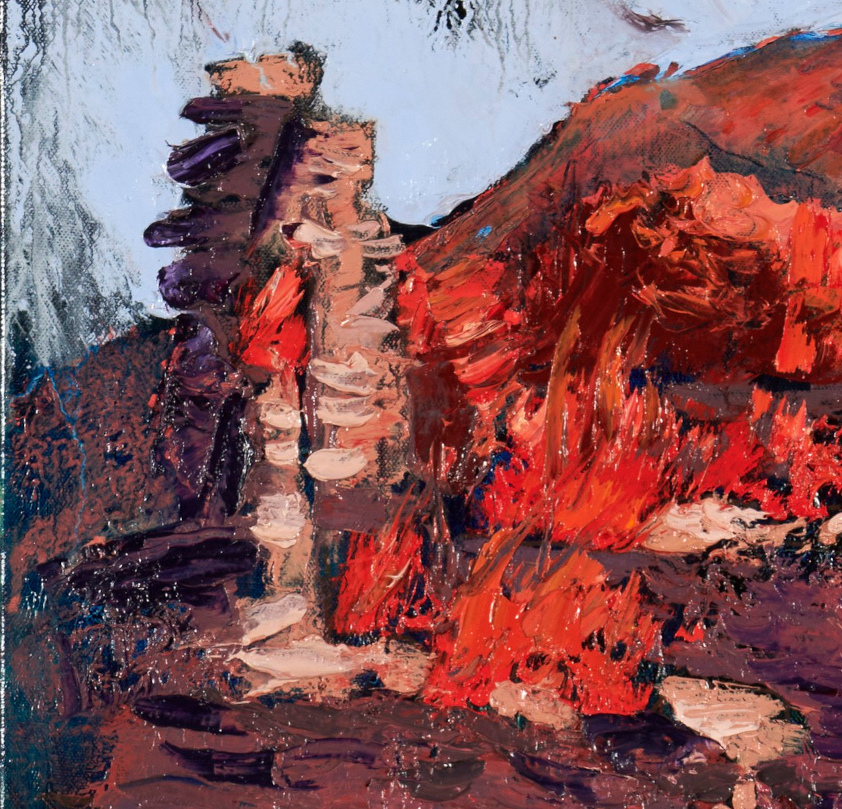 artist rod coyne's landscape "Famine Village Ruins West" is shown here, in a close up detail.