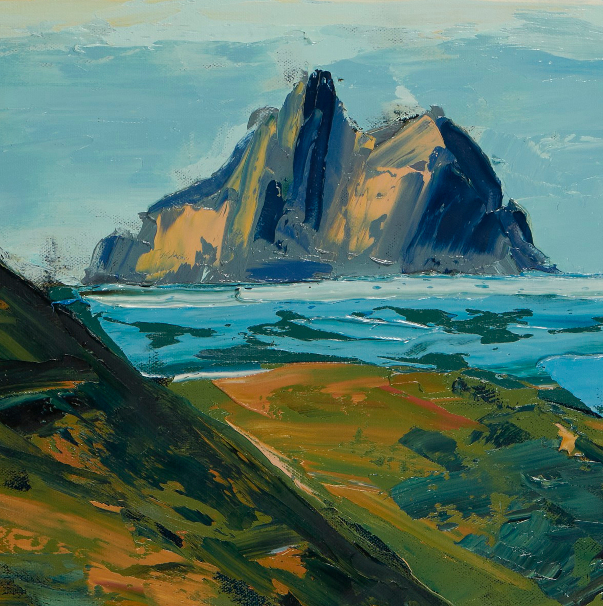 artist rod coyne's landscape "Skellig Horizon" is shown here, in a close up detail.