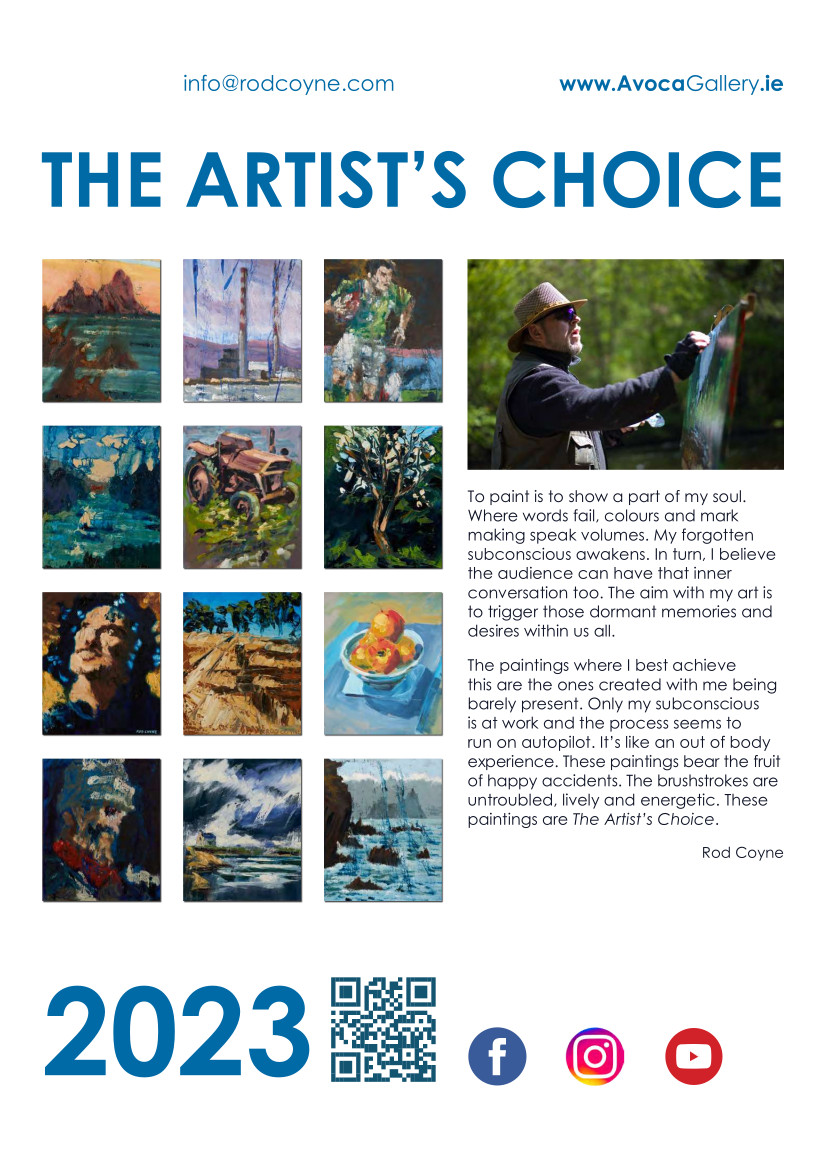 back page for artist Rod Coyne's 2023 art calendar "the artist choice"