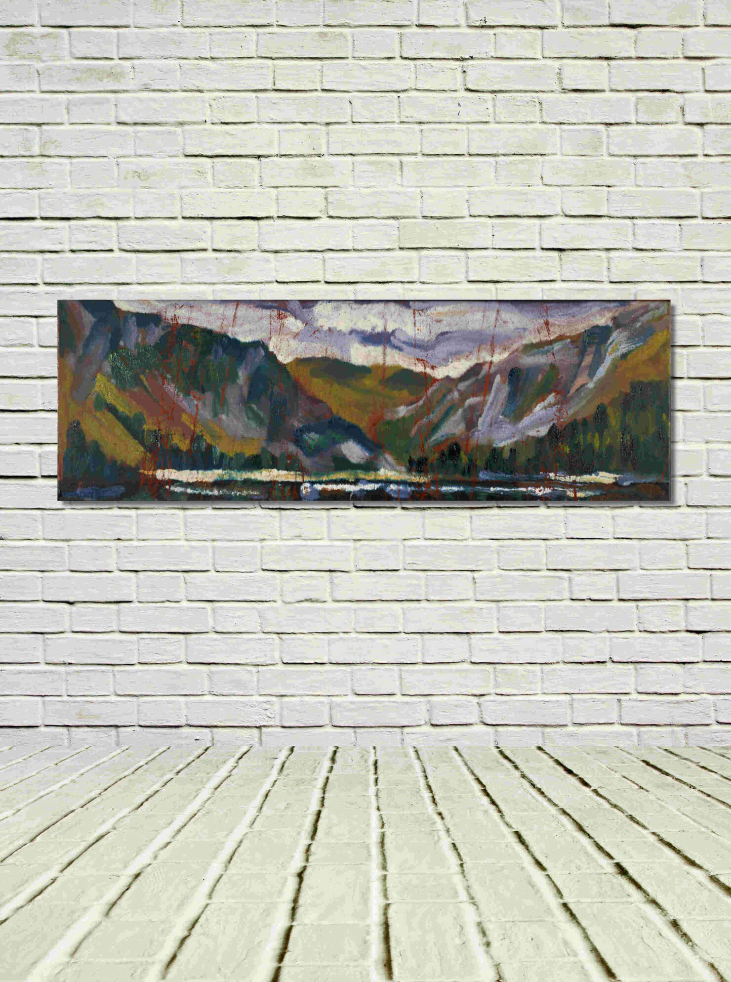 artist rod coyne's landscape "St. Kevin's Bed" is shown here, unframed on a white wall.