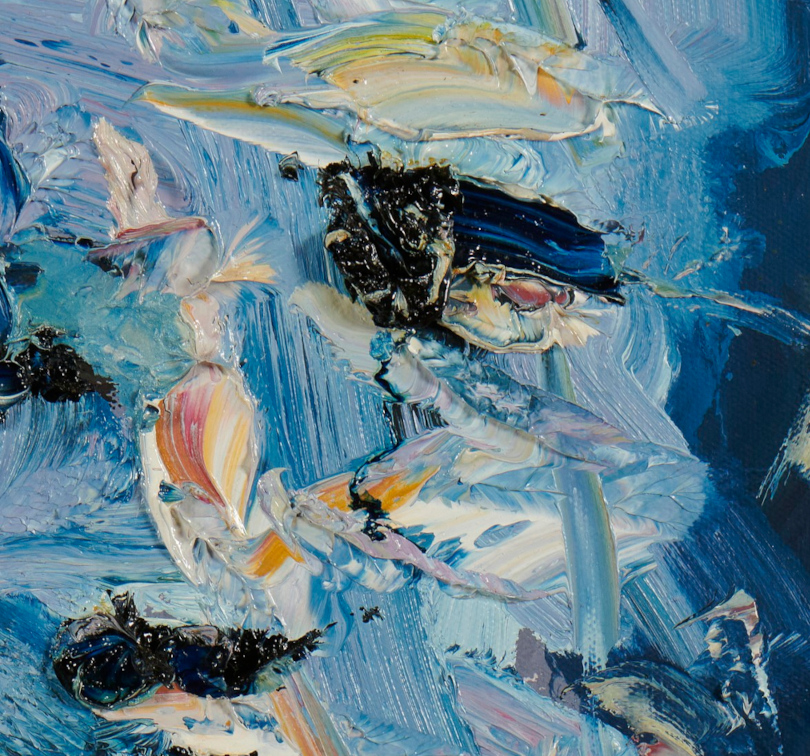 artist rod coyne's portrait Blaue Kunstler" is shown here in a close up detail.