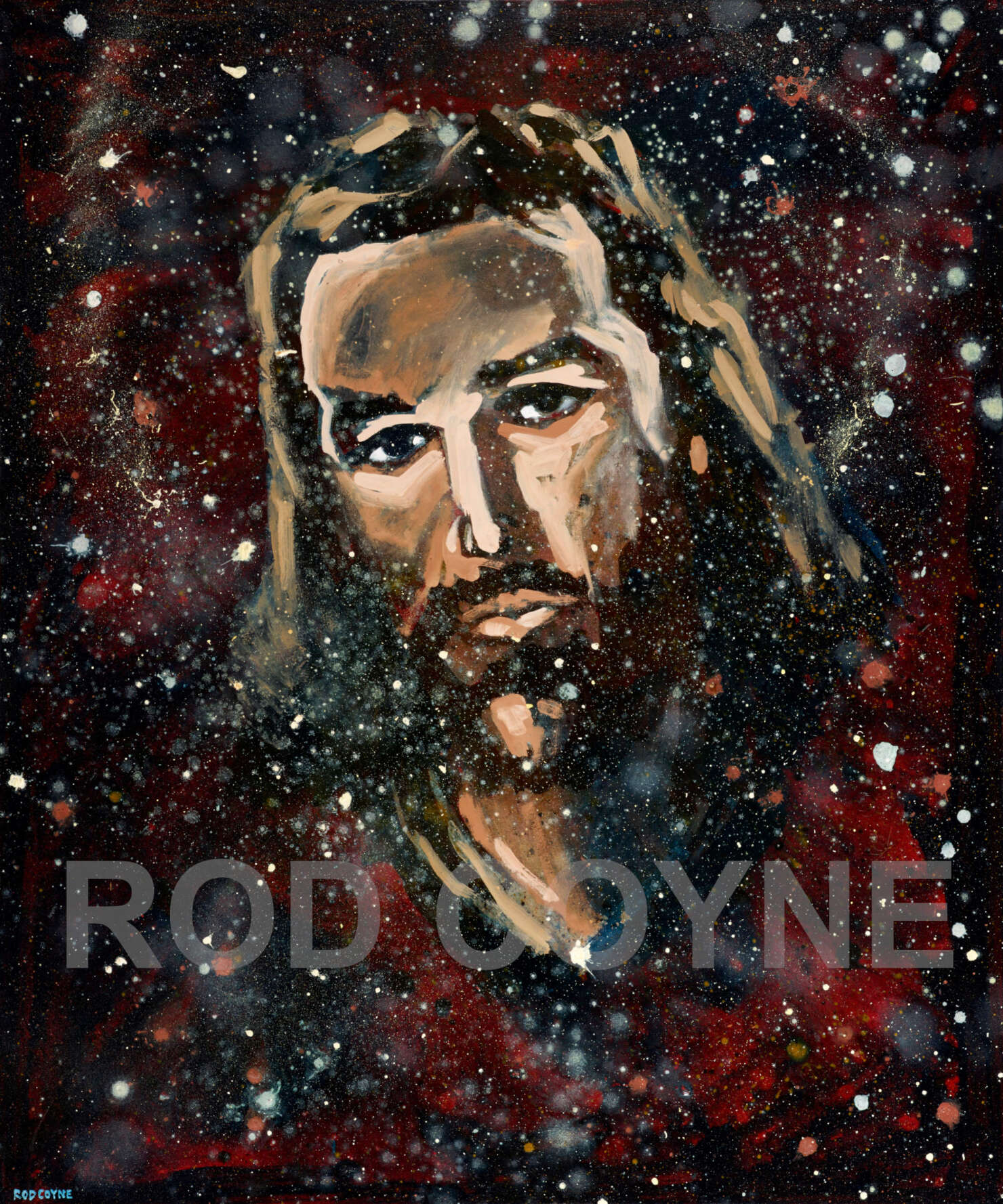 artist rod coyne's portrait "jesus" is shown here, watermarked